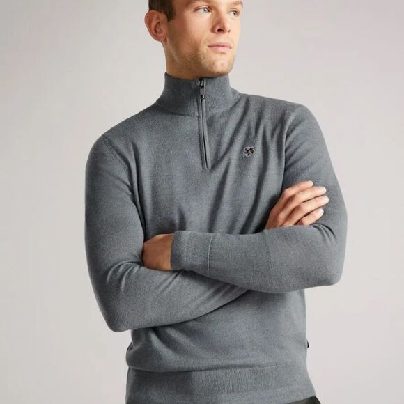 Ted Baker London Other - Ted Baker Merino Wool quarter-Zip XL Black Grey Preppy Luxury Sweater NWT size 5